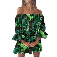 Ljetne haljine za ženske plaže od ramena Tunika casual labavi fit zvonila mini cvjetna haljina zelena