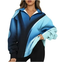 Zip Bluzes Women, ženska modna patchwork boja Štampano pulover duge dugih rukava četvrti patentni patentni