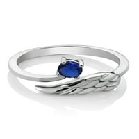 Gem Stone King 0. CT okrugli plavi stvorio Sapphire Sterling srebrni prsten