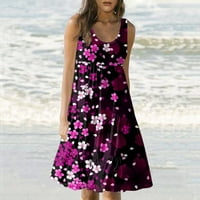 Cyzz Celler ženska ljetna cvjetna print plaža haljina okrugla vrata bez rukava bez rukava vruće ružičaste