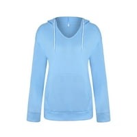 Duksevi Blueeek Womens V Casual Duge sa kapuljačom s dugim rukavima, pulover s džepom, plavom, xxl