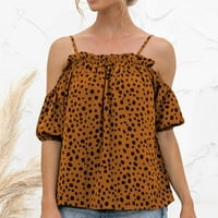 Bvnarty Ženska leopard tiska za klirens bluza za odmor za odmor Trendi modni kratki rukav hladni ramena