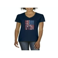 Ženska majica s kratkim rukavima V-izrez - američka zastava 4. jula