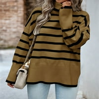 Dukseri za žene Trendy Striped turtleneck džemper bočni prorez labavi pulover džemper za preveliki džemper