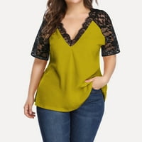 Ženski vrhovi V-izrez Solid bluza Ležerne prilike Modne majice kratkih rukava Yellow 3xl