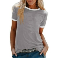 Ženska modna casual tiska O-izrez Labavi majica kratkih rukava Top bluza Pulover žene tamno ljubičasta majica Žene Ljetne majice