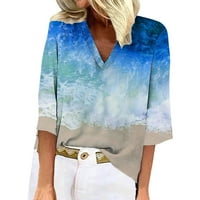 Ženski ljetni vrhovi Ljeto labavi casual v izrez od pola rukava od tiskane majice bluza
