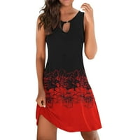 Plus size haljina za žene V-izrez cvjetne printom od rukava bez rukava crvene s