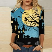 Ženska modna Halloween majica Funny tiskani labavi labavi rukavi za bluzu u okruglom vratu Labavi ležerni