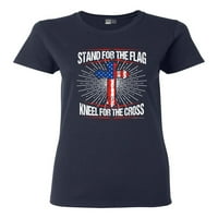 Dame koje stojim za zastavu Kleel za križnu američku zastavu USA DT majica Tee