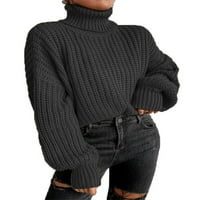 Paille dame padne rame Ugodni pleteni džemperi casual pulover sa visokim vratom Jumper vrhovi crne l