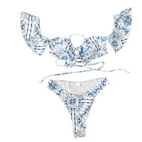 Ženski kupaći kostimi kupaći kostimi Bikini Split Push Porculan plava dva i biciklizam Print Up White