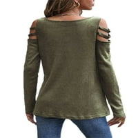 Majica Capreze V izrez Thee za žene izdubljena bluza s dugim rukavima, pulover hladnog ramena Armygreen XL