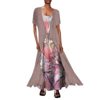 Žene Ljeto cvjetni print haljina bez rukava s rukavima kratki rukav Cardigan dugačka dva seta haljina