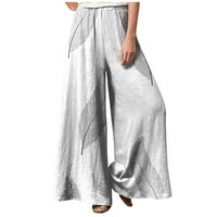 Navedene ženske ljetne tiskovine elastične povremene pantalone na širokoj nozi Lanene hlače za žene