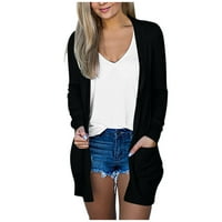 Ženski lagani džemper s otvorenim prednjim kardiganom dame nalik džepovima s dugim rukavima V-izrez