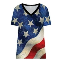 Patriotske majice za žene Dan nezavisnosti Žene vrhovi modne ležerne majice Star V izrez kratki rukav