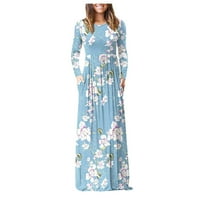 Ketyyh-Chn ženske casual haljine plus veličine plairani uzorak dugih rukava pletene haljine nebesko