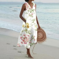 Bazyrey Maxi ljetne haljine za žene casual ljetne haljine ženska V-izrez labava bez rukava s rukavima