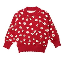 PEDORT TODDLER Girl Crewneck Jesen prevelizirani džemper s dugim rukavima Pleteni džemper pulover crveno,