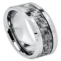 Volfram Carbide Beveled Edved Edved charcol siva ugljična vlaknastim vlaknima Veliki prsten za vjenčanje