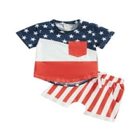 MUBINEO TODDLER Boys Ljetni outfit setovi za dan neovisnosti, kratkim rukavima + kratke hlače