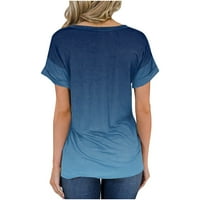 Ženski bluze Moda Žene V-izrez Ležerne prilike za ispis kratkih rukava Majica Top Blue S
