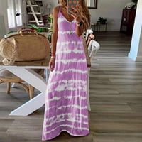 Usmixi Maxi haljine za žene bez rukava V-izrez Striped Summer Long haljina plaža Bobo Plus veličine