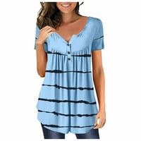 Ženske vrhove bluza Striped kratki rukav casual ženski tee Henley Holiday Summer Bluuses Blue XL