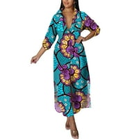 Ženska haljina za majicu za žensku afričku print Elegantne, ležerne strane ručne proreze prema gore