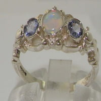 Britanci napravio je 18k bijeli zlatni prirodni prsten i tanzanita ženski trilogijski prsten - veličine opcije - veličine za dostupnost