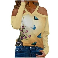 Majice za žene Trendi modne žene Ležerne prilike dugih rukava Halter V-izrez Leptir Print Top bluza