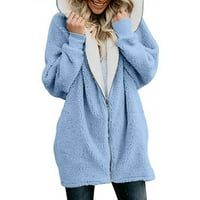 Fanxing ženske tople fau krznene šerpa jakne kaputi sa kaputima za kapute Fuzzy Fleece puni zip jakne