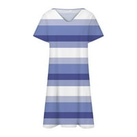 Haljine za žene Ljeto casual kratki rukav V-izrez ženka A-line ispisane temperament plave haljina xxxl