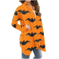 Lolmot Halloween Cardigan za žene Smiješne bat Cat Print Otvoreno Prednja odjeća Dugi rukav Lagana kardigana