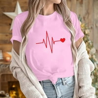 Ženski vrhovi Valentines Day Love ECG Grafičke kratke majice kratkih rukava The Trendy Tunic Basic Tees