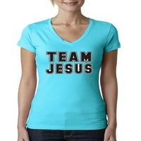 Divlji Bobby Varsity Team Isus Inspirativno kršćanski ženski junior fit v-izrez Tee, tahiti plavi, xx-veliki