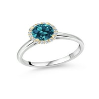 Gem Stone King 1. CT okrugli London Blue Topaz G-H Lab Grown Diamond Sterling Srebrni prsten