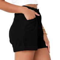 Žene Ljetne casual hlače High struk čvrste corduroy Loose kratke hlače Čvrsta boja crna xxl