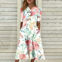 Haljine za žene tiskane duljine koljena kratki rukav V-izrez modna plaža A-line m
