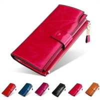 Žene Novčanice PU kože Duga patentna kožna torbica Veliki kapacitet Kartica Wallet-Rose Red