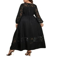 Elegantni obični okrugli vrat Line s dugim rukavima Crna plus haljina