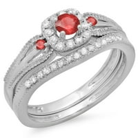 DazzlingRock kolekcija 0. Carat 14k okrugli dijamant i crveni rubni bridalni prsten za angažman CT,