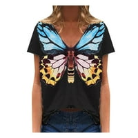 Ljetni vrhovi za žene ljetni leptir Ispiši labavu bluzu sa dubokim V vratom