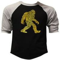 Muška zlatna folija skica Bigfoot crnosi siva Raglan bejzbol majica Velika crna siva