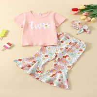 Mebineo Baby Girls Gants Set, slova kratkih rukava Ispis majica za remija s cvijećem sa cvijećem ispisa