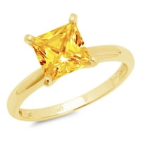 1CT Princess Cut žut prirodni citrinski 14k žuti zlatni godišnjički angažman prsten veličine 5.5