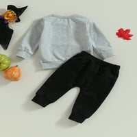 Qinghua Toddler Baby Boy Boy Halloween Outfits Duge rukave Ploče dukserice + bundeve hlače Odjeća Siva