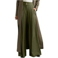 Hlače za žensko odobrenje, ženska modna casual labave hlače u punoj dužini od čvrstih visokog struka