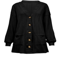 Grianlook Ženska pletena odjeća otvorena prednja odjeća Čvrsta boja sa džepovima Jakne, putnički džemper s dugim rukavima Black XL